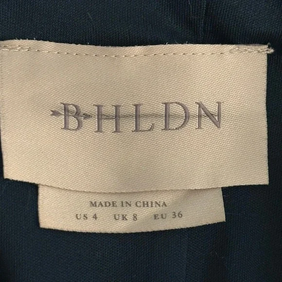 Anthropologie BHLDN Teal V Neck Sleeveless Wrap Waist Bow Back Midi Dress Size 4 - Picture 12 of 16